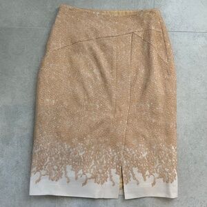 Christian Lacroix Wool Silk Luxury Pencil Skirt Neutral Minimalist Fall Tan M